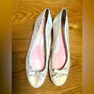 Size 7.5 kate spade New York Banner Ivory/Lace Cream Nappa Leather Ballet Flats